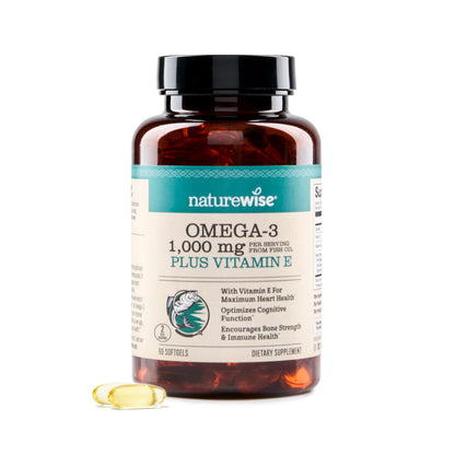 NatureWise Extra-Strength Omega 3 Fish Oil Supplement - 1000mg per Serving - 600 EPA & 400 DHA and Vitamin E - Support for Heart & Brain Health