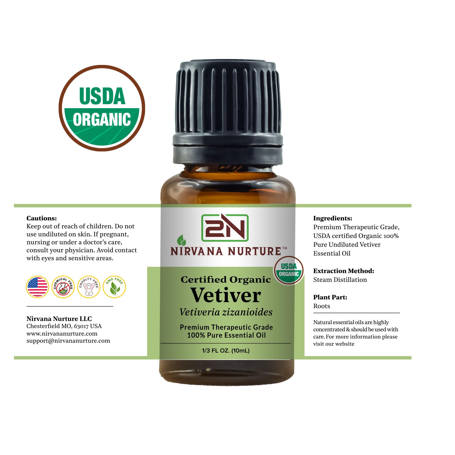 Nirvana Nurture Vetiver Essential Oil USDA Certified Organic 100% Pure Premium Therapeutic Grade Nirvana NurtureBuy Supplements Australia