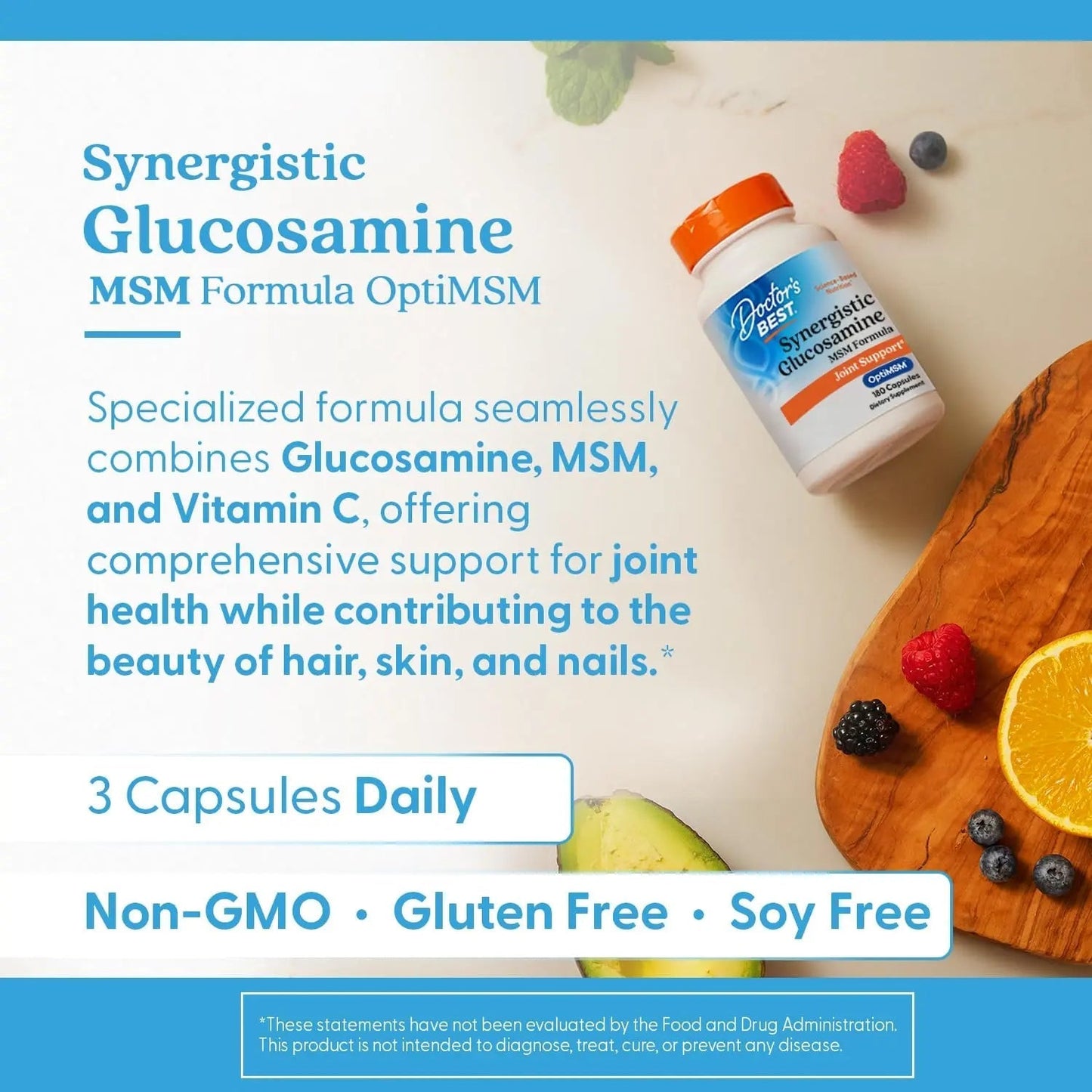 Doctors Best Synergistic Glucosamine MSM Formula, Joint Support, Non-GMO, Gluten Free, Soy Free 180 Capsules Doctor's BESTBuy Supplements Australia