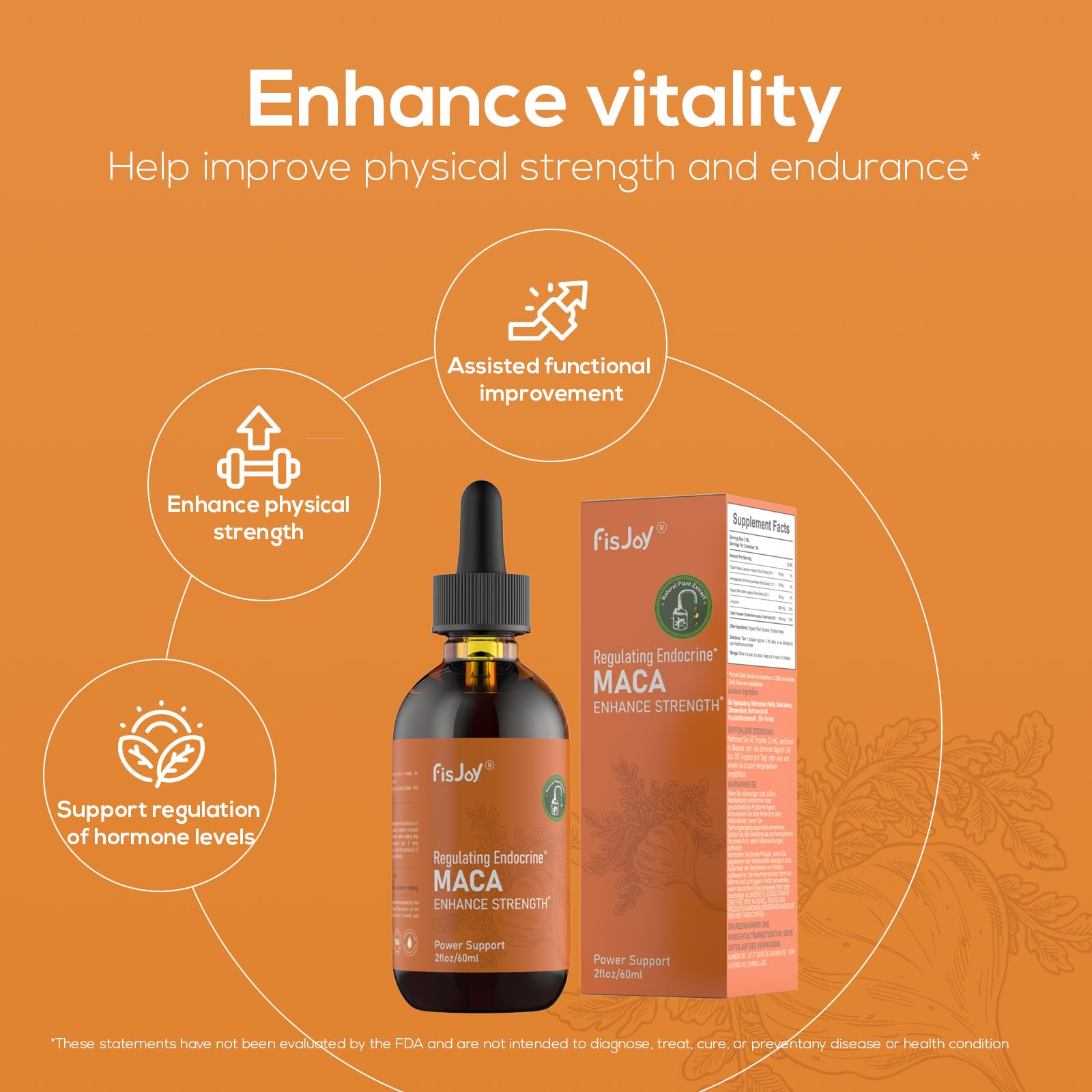 Fisjoy Organic Maca Liquid Drops with Ashwagandha & Beet Root – Supports Daily Vitality & Overall Wellness – Non-GMO, Vegan Herbal Supplement, 2 fl oz (60 mL) FisjoyBuy Supplements Australia