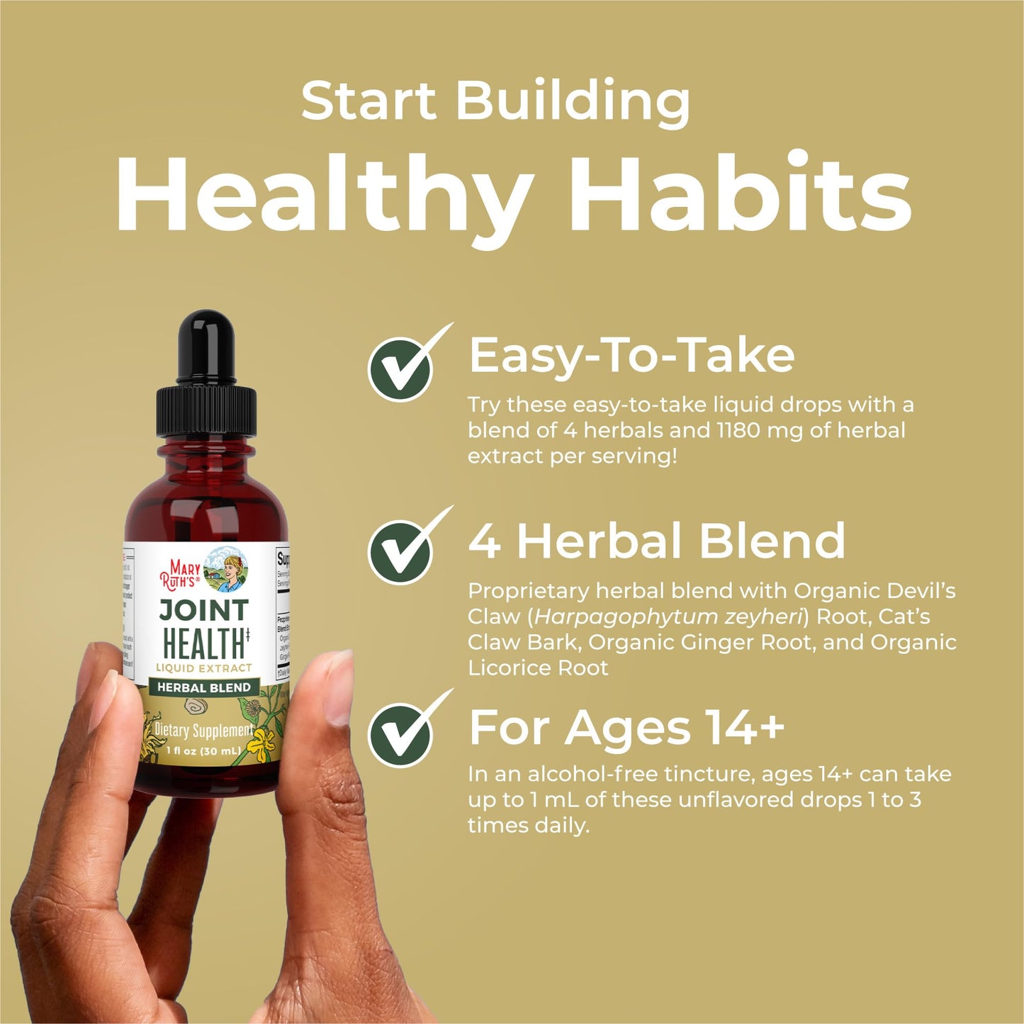 MaryRuth Organics Joint Health Liquid Extract | Four Herbal Blend Liquid Drops | Ginger Root | Licorice Root | Cats Claw | Devils Claw | Vegan | Non GMO | Alcohol Free Tincture | 30 Servings MARYRUTH'SBuy Supplements Australia