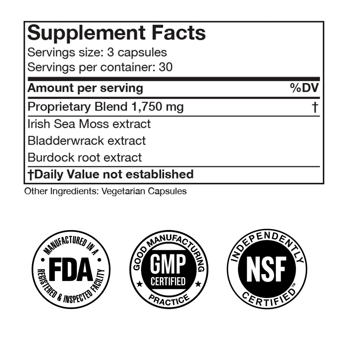 Irish Sea Moss Advanced Supplement Capsules 1500mg, Ultra Potent Seamoss Advanced with Bladderwrack & Burdock Root, Made in FDA-Registered, NSF-Certified Facility, Overall Health Support, 90 Capsules Doctor Morse'sBuy Supplements Australia