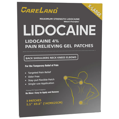 CARELAND 4% Extra Large Lidocaine Patches Maximum Strength Pain Relief Patch XL for Back & Shoulder,Back Pain Relief Products Patches & Flexible Fabric Numbs Away Pain, 6 Ct. CARELANDBuy Supplements Australia