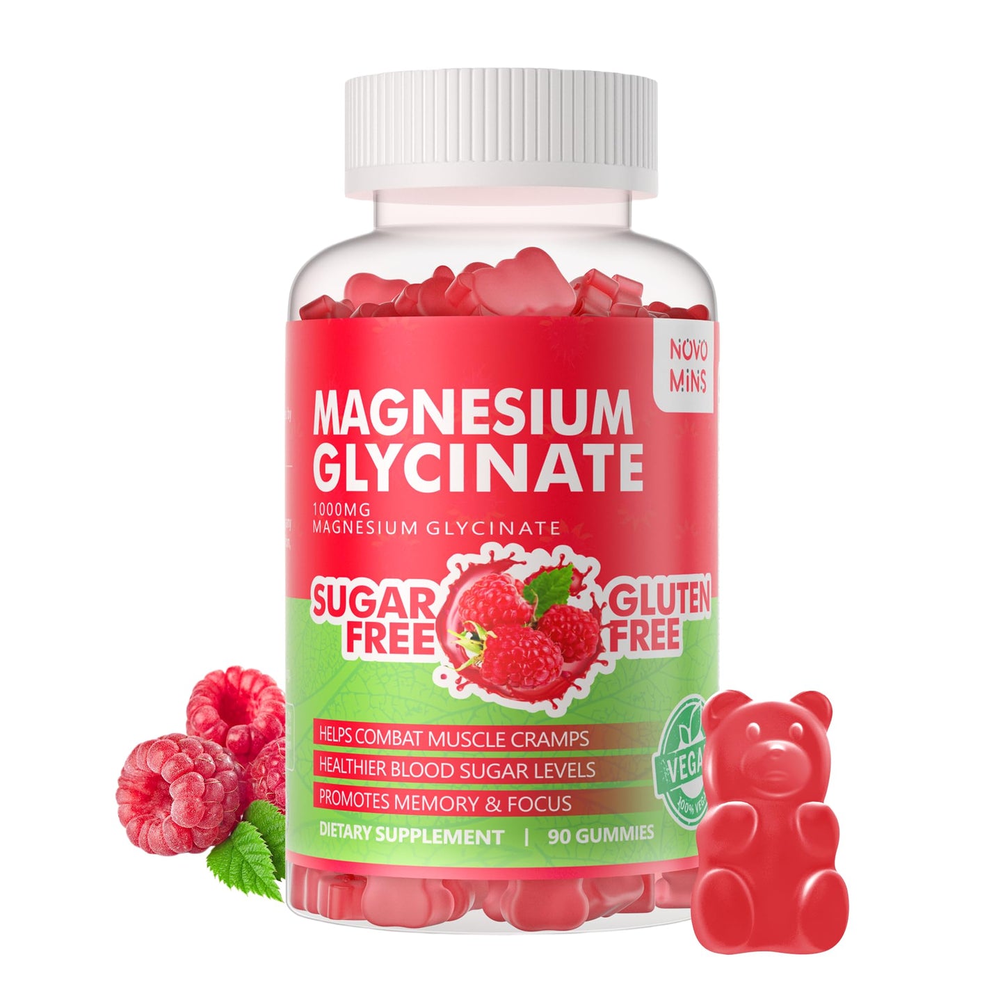 90 CT Magnesium Glycinate Gummies 1000mg - Sugar Free Magnesium Potassium Supplement with Vitamin D, B6, CoQ10 for Calm Mood & Sleep Support