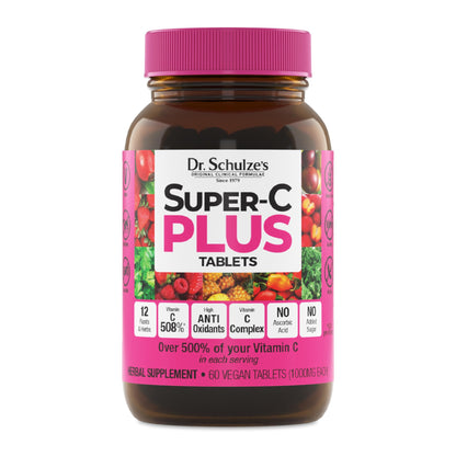 Dr. Schulze's Super-C Plus - Vitamin C Supplement for Immune Support - Skin Health & Antioxidant Support - High-Potency Formula - Plant-Based Superfood - Gluten-Free & Vegan - 60 Count (20 Servings) Dr. Schulze'sBuy Supplements Australia