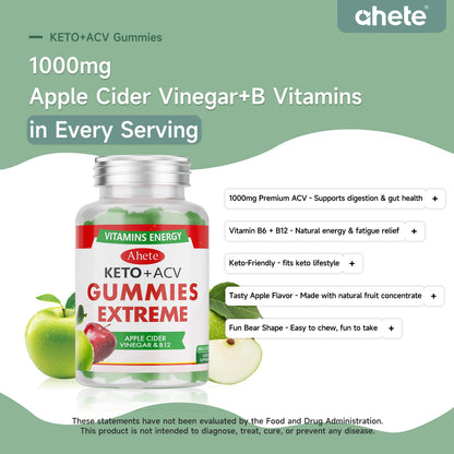 Ahete Keto Apple Cider Vinegar Gummies with Vitamin B6, B12, Folate & Beet Root, Keto ACV Gummies Supports Daily Wellness & Metabolism, Natural Apple Flavor, 60 Gummies (30 Day Supply) AheteBuy Supplements Australia