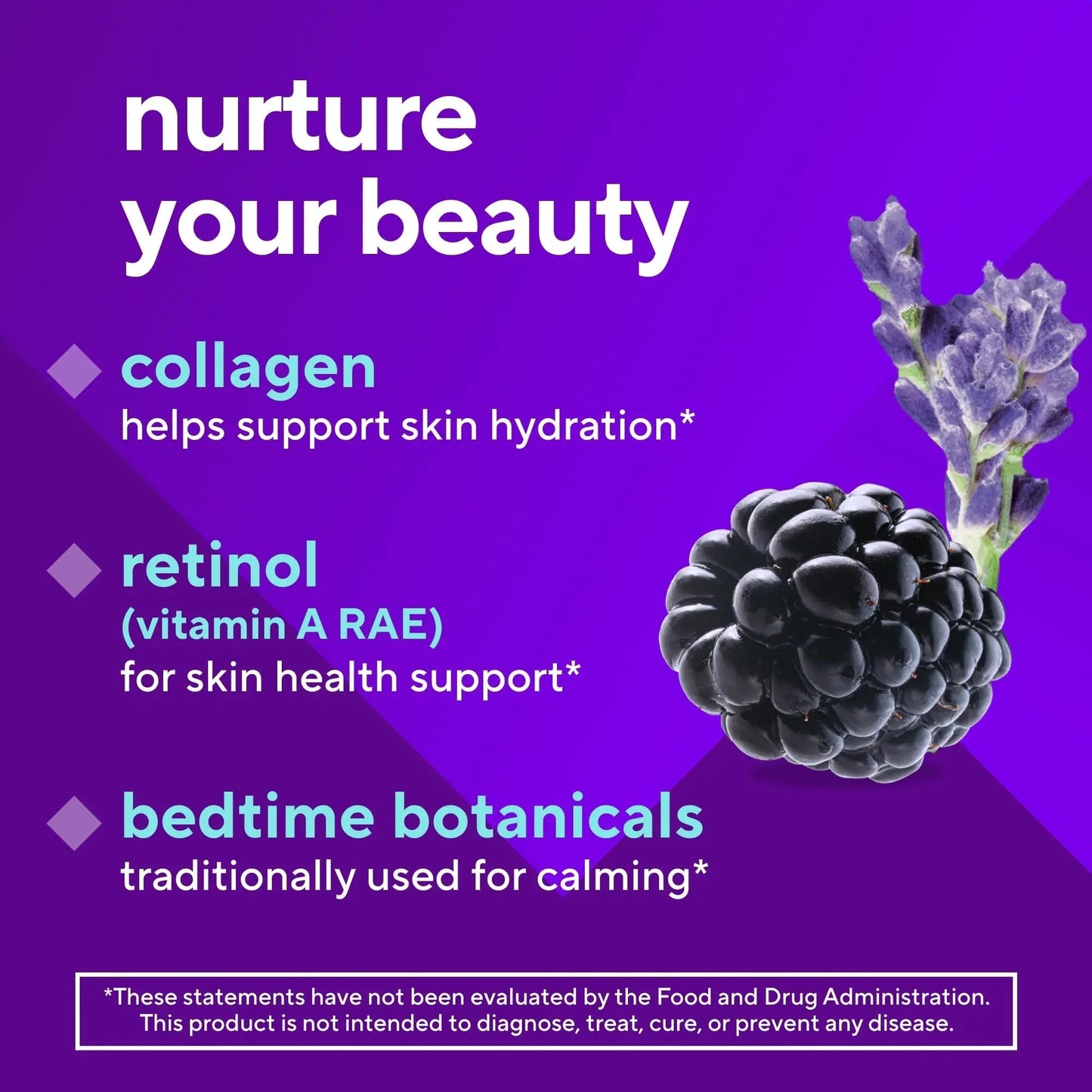 vitafusion Nighttime Skin Support (1), Beauty Supplement with Retinol (Vitamin A RAE), Collagen & Bedtime Botanicals Vitafusion