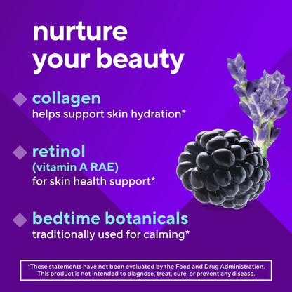 vitafusion Nighttime Skin Support (1), Beauty Supplement with Retinol (Vitamin A RAE), Collagen & Bedtime Botanicals Vitafusion