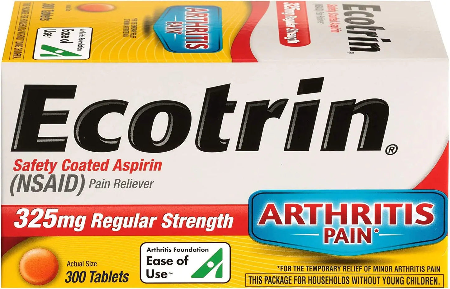 Ecotrin Regular Strength Safety Coated Aspirin | Arthritis Pain | 300 Tablets (2 Pack) EcotrinBuy Supplements Australia