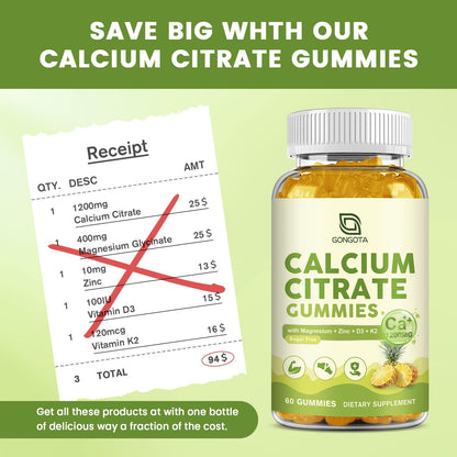 Calcium Citrate Gummies for Women, 1200mg Calcium Citrate Magnesium with Vitamin C D3 K2, Absorption Calcium Supplements for Bone, Muscle, Immune, Sugar Free (120Count) GONGOTABuy Supplements Australia