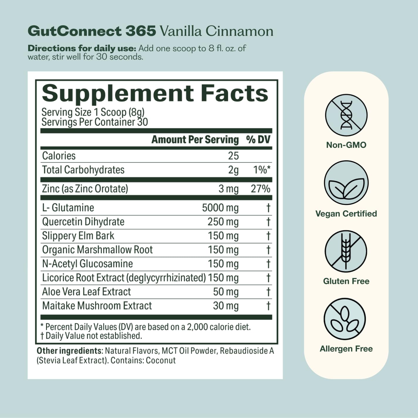 GutConnect 365 Gut Health Superfood Powder | Formulated With Slippery Elm Bark & L Glutamine | Vegan Certified | Allergen Free | Non-GMO | Soy Free | Made in the USA | 30 Servings – Vanilla Cinnamon Nature M.D.Buy Supplements Australia