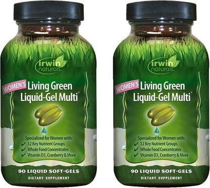 Irwin Naturals Women's Living Green Liquid-Gel Multi - 120 Liquid Softgels, Pack of 2 - Includes 70 Essential Nutrients, Vitamins & Minerals Irwin Naturals