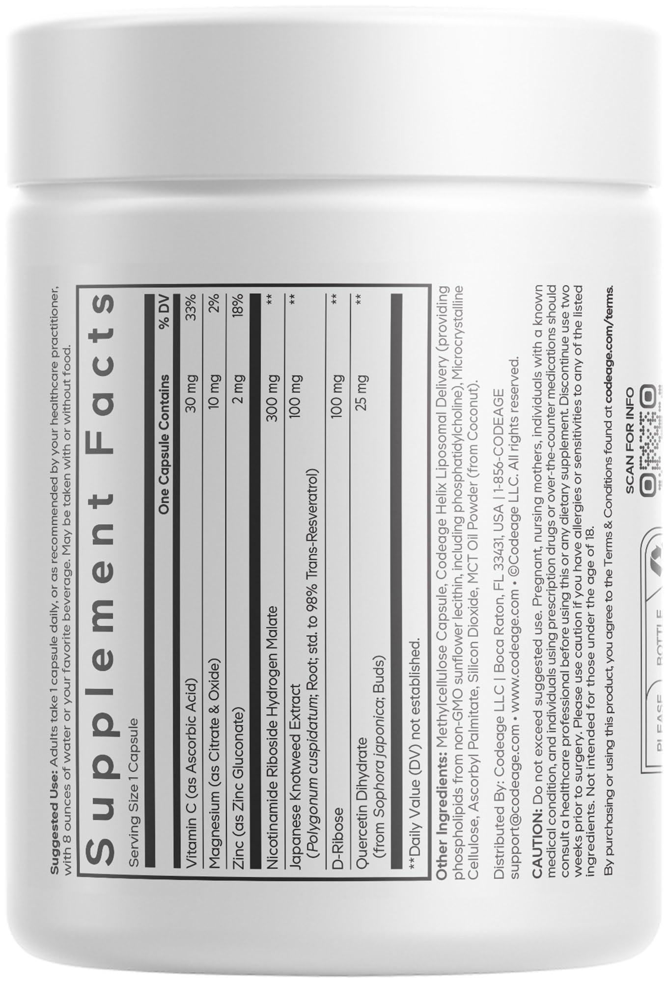 Codeage Liposomal NRHM+ Supplement - NRH Hydrogen Malate 300 mg, Resveratrol, D-Ribose & Quercetin - Vitamin C, Magnesium & Zinc - Liposomal Delivery - Non-GMO - 60 Capsules CodeageBuy Supplements Australia