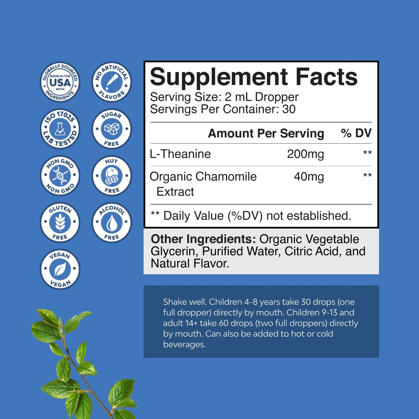 High Absorption L-Theanine Liquid Drops - Nootropic Focus Supplement with L Theanine 200mg Per Serving and Chamomile Extract Supplement for Adults and Kids Relaxation and Focus - 2 Fl Oz Natures CraftBuy Supplements Australia