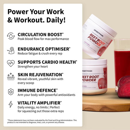 SPORTFOOD Beet Root Powder with Niacinamide & Vitamin C - Superfood for Circulation, Energy, & Stamina | Vegan, Non-GMO, Nitric Oxide Boost for Pre-Workout & Heart Health | Mixed Berry Flavor | 7.7oz Sport FoodBuy Supplements Australia