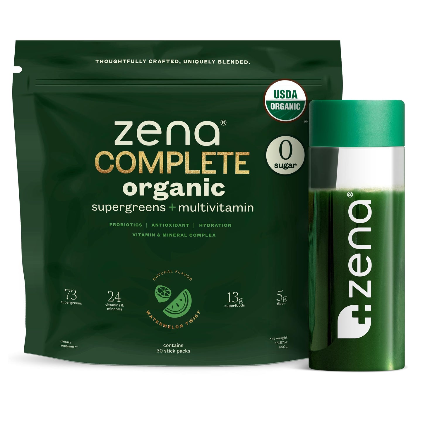 Zena Complete Organic Super Greens Powder & Multivitamin, 90+ Supergreens, Fruits, Veggies, Pre & Probiotics, Watermelon Citrus Flavor Zena NutritionBuy Supplements Australia