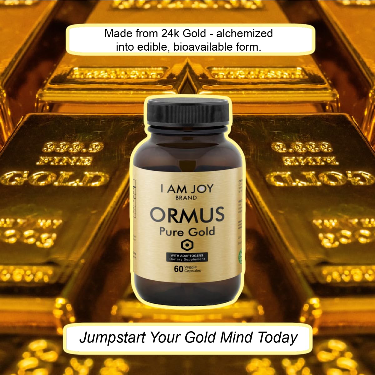 I Am Joy co. Ormus Gold Capsules Monoatomic Elements with Adaptogens Maca and Ashwaganda | May Help Balance Mood, Decalcify Pineal Gland, Repair DNA, Enhance Relaxation - 60 Vegan Capsules I Am Joy co.Buy Supplements Australia