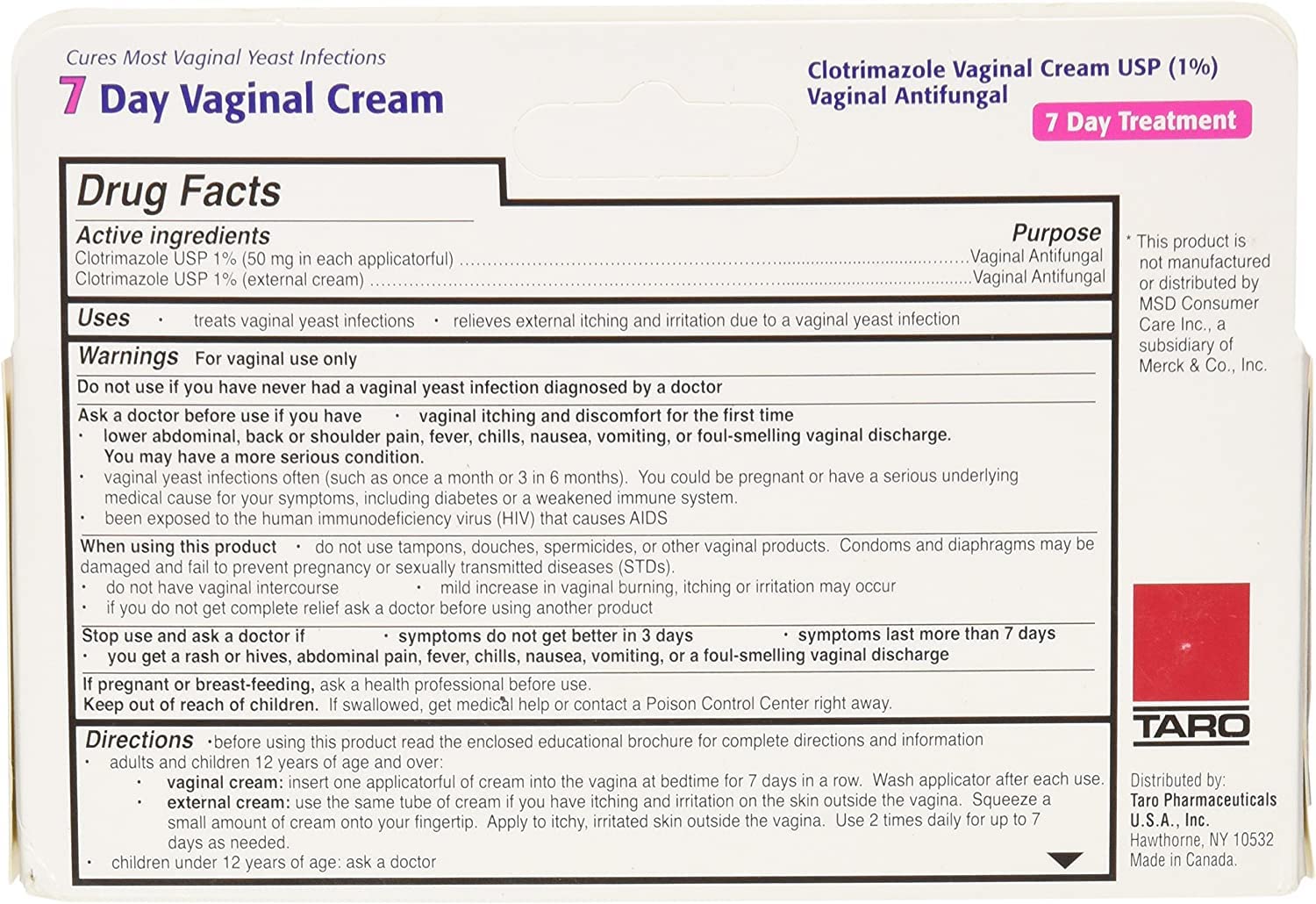 Taro Clotrimazole 7 Vaginal Cream 45 g (Pack of 8) TAROBuy Supplements Australia