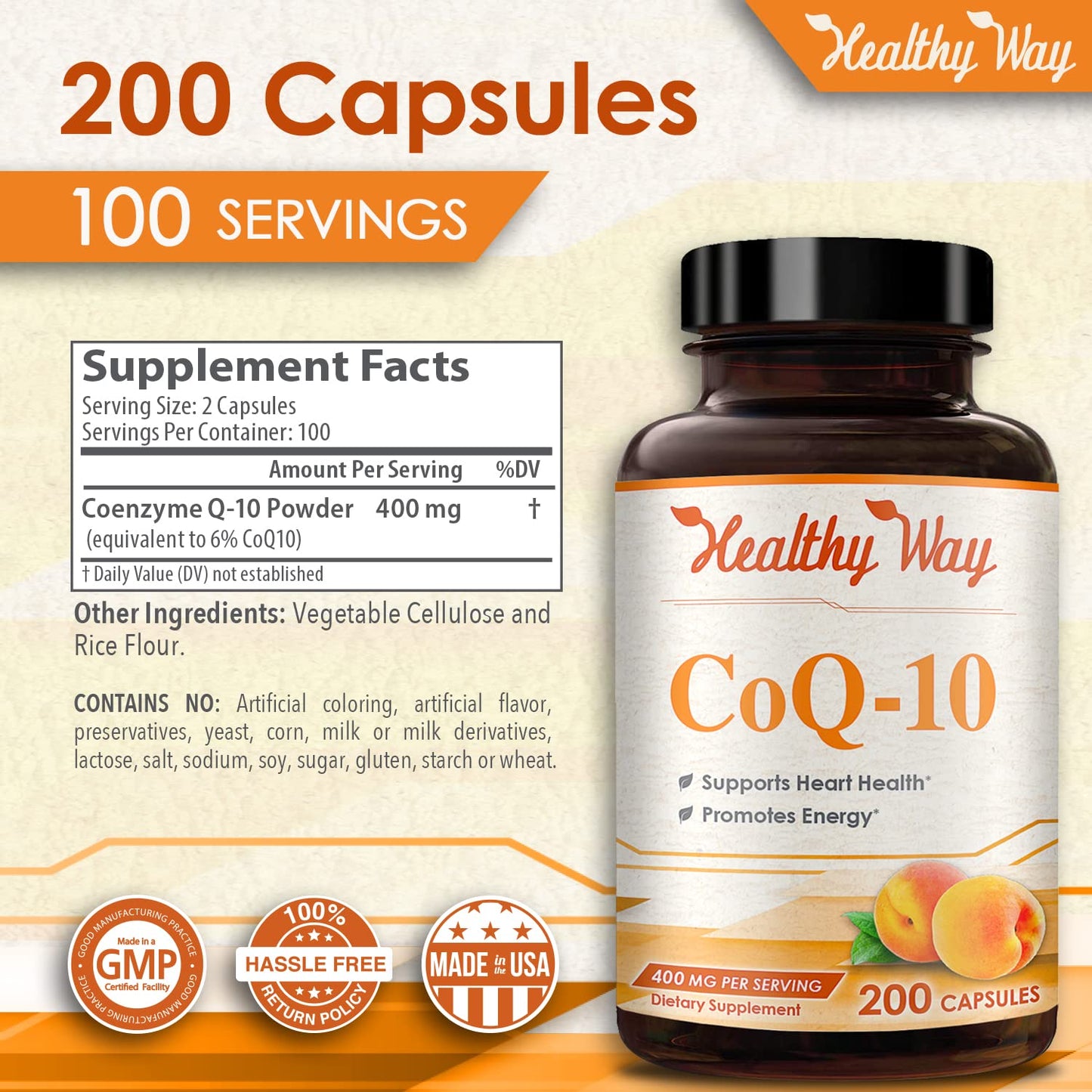 Healthy Way CoQ10 400mg 200 Capsules Non-GMO HealthyWayRxBuy Supplements Australia