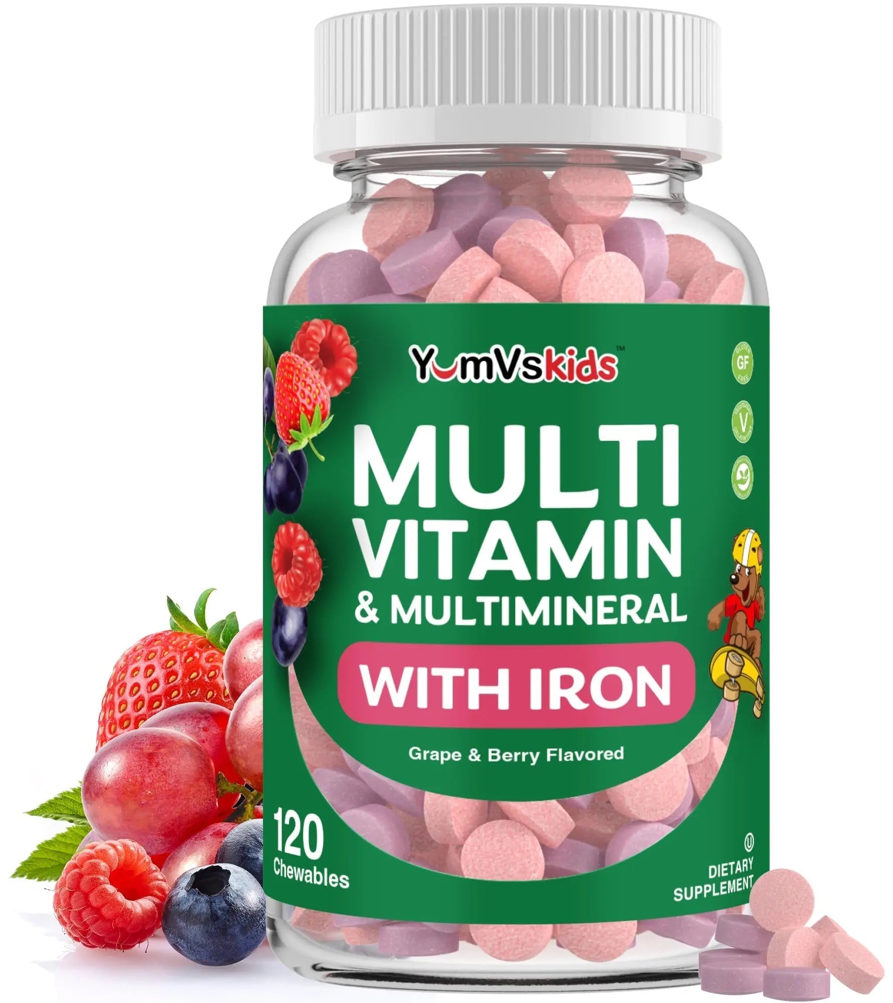 YumVs Kids Multivitamin with Iron & Minerals Chewable Tablets – Grape & Berry Flavor Vitamins for Toddlers & Children Age 2+ – Daily Multivitamin YUM-V'SBuy Supplements Australia