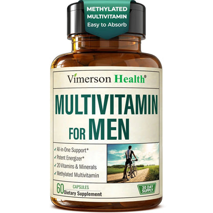 Methylated Multivitamin for Men with Bioavailable Vitamins, Chelated Minerals, Vitamin D, B12, C, A & Zinc for Energy, Focus and Immune Health Vimerson HealthBuy Supplements Australia