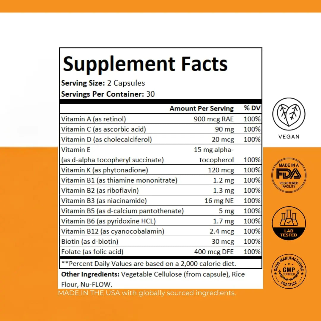 PurePath Non-Toxic Adult Multivitamin - 13 Vitamins - 100% RDA - No Harmful Megadoses - with B6 & B12 PurePath