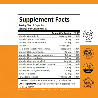 PurePath Non-Toxic Adult Multivitamin - 13 Vitamins - 100% RDA - No Harmful Megadoses - with B6 & B12 PurePath