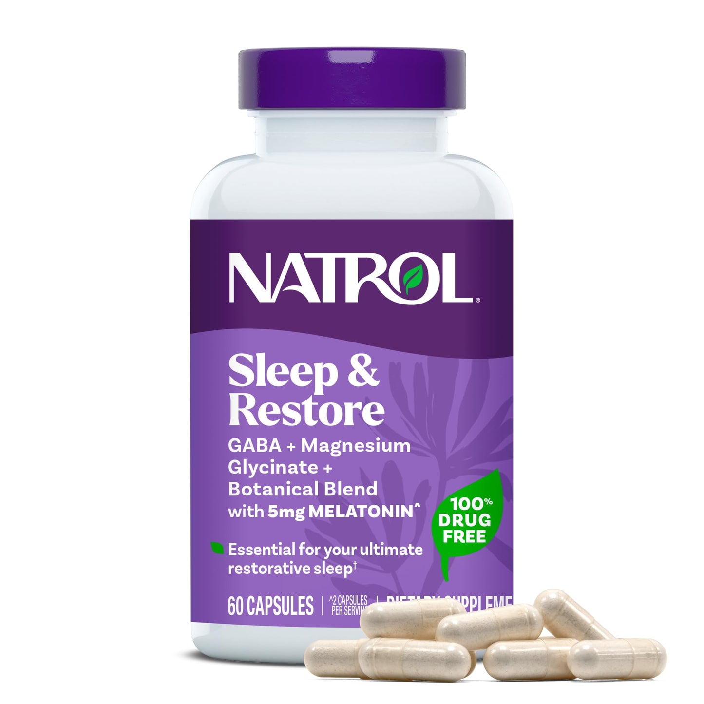 Natrol Sleep & Restore Capsules - Calm Magnesium Glycinate, Magnesium Sleep Aid with GABA, Melatonin 5mg, Botanical Blend, 30 Day Supply NatrolBuy Supplements Australia