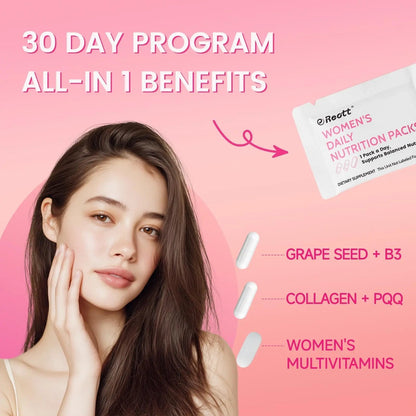 Women's Daily Vitamin Packs with Collagen Peptide, PQQ, 4-IN-1 Multivitamins For Women Health Supports Immune Health, Skin, Brain REOTT