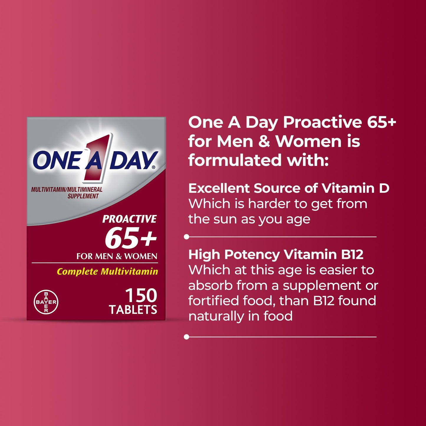 One A Day Proactive 65+, Mens & Womens Multivitamin, Supplement with Vitamin A, C, D, and Zinc to Support Bone Health & Cell Health, Calcium ONE A DAYBuy Supplements Australia