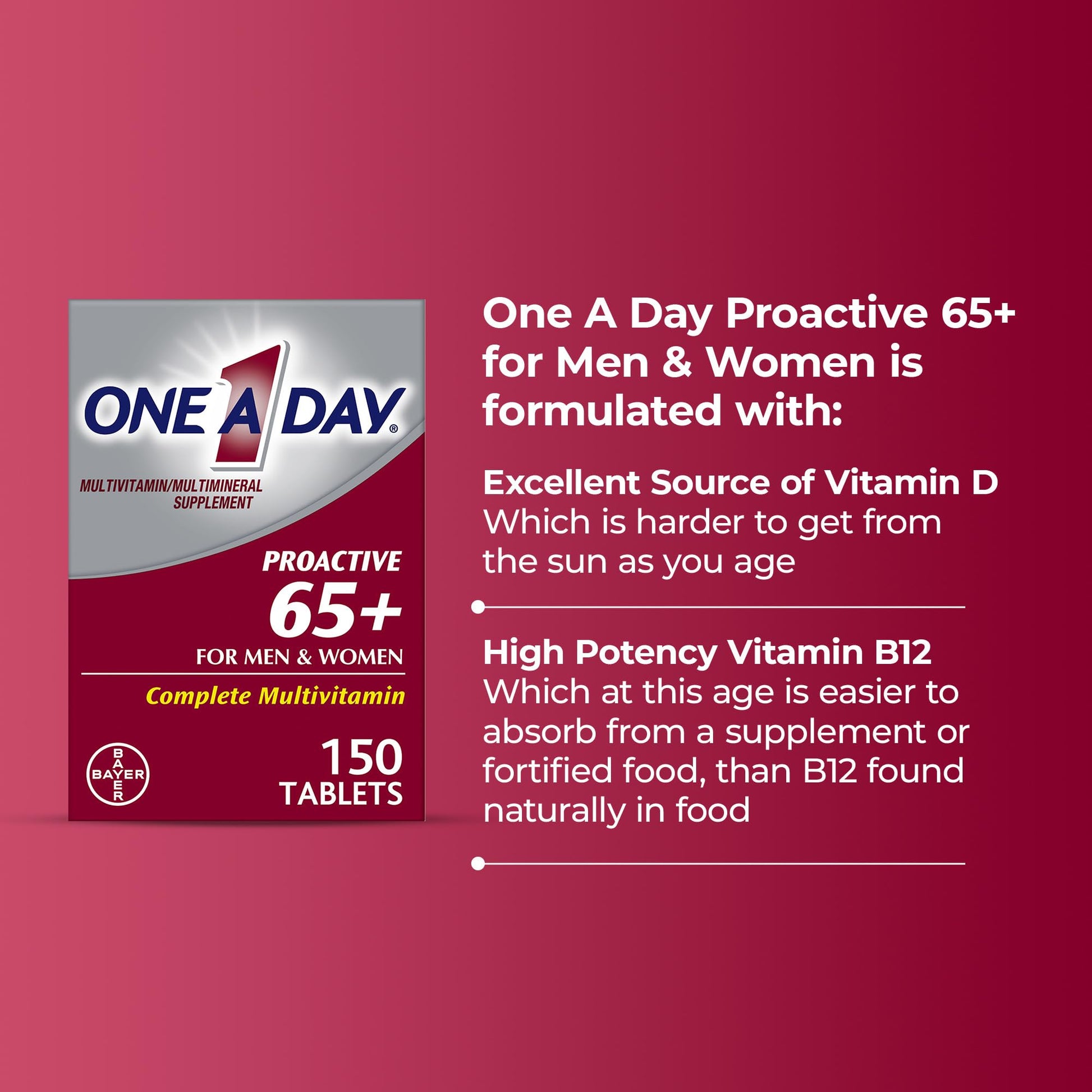 One A Day Proactive 65+, Mens & Womens Multivitamin, Supplement with Vitamin A, C, D, and Zinc to Support Bone Health & Cell Health, Calcium ONE A DAYBuy Supplements Australia