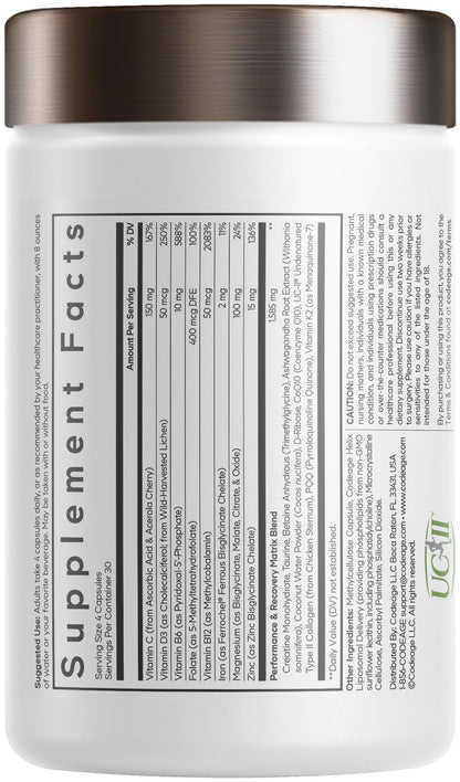 Codeage Athlete Multivitamin Platinum – Sports Supplement with Vitamins & Minerals, Folate, Iron & Magnesium, Creatine, Taurine, Electrolytes, CoQ10, PQQ, UC-II Collagen – Non-GMO – 120 Capsules CodeageBuy Supplements Australia