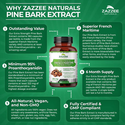 Zazzee Extra Strength French Maritime Pine Bark Extract, 350 mg Per Capsule ZazzeeBuy Supplements Australia