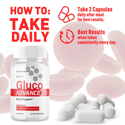 (2 Pack) Gluco Advance Capsules, Official GlucoAdvance Supplement Pills with All Natural Ingredients, Advanced Formula Supplement with Maximum Strength Support Vitamins for Women & Men (120 Capsules) SyvorBuy Supplements Australia