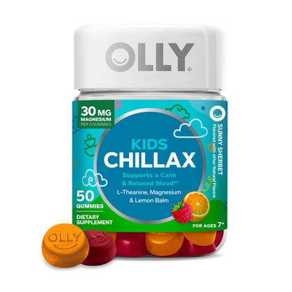 OLLY Kids Chillax Gummy, For a Calm and Relaxed Mood*, Magnesium, L-Theanine, Lemon Balm Extract, Chewable Supplement, Sherbet Flavored, 25 Day Supply - 50 Count (Packaging May Vary) OLLYBuy Supplements Australia