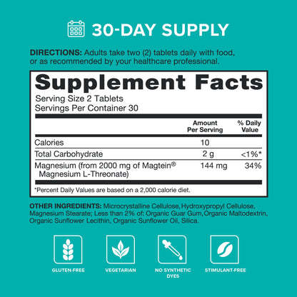 Qunol Q-Mag Magnesium L-Threonate Tablets, 2000mg of Magtein to Help Support Cognitive Performance, Improve Mental Alertness & Productivity, Supports Restful Sleep, High Absorption, 60 Count QunolBuy Supplements Australia
