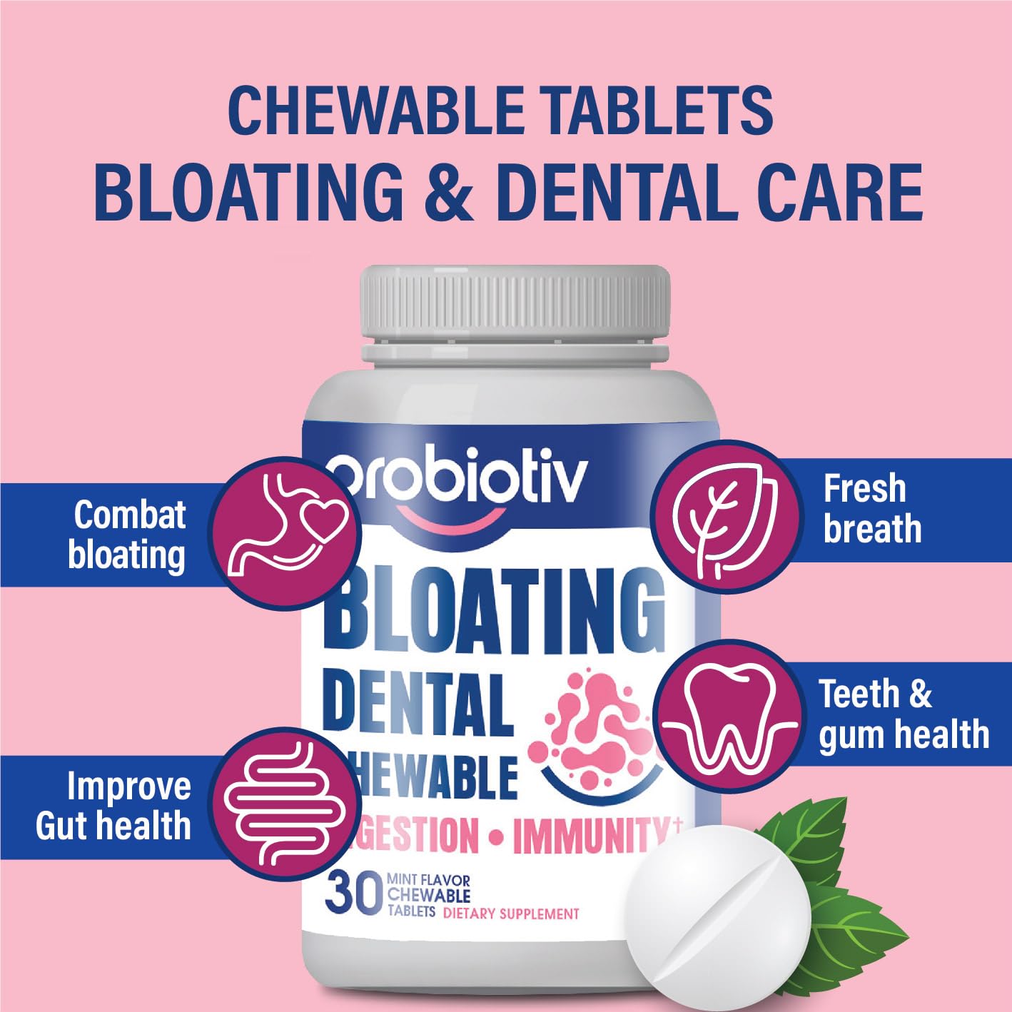Probiotiv Chewable Probiotics for Daily Bloating w/ 5 Billion CFU – “Two-in-One Combo” ProbiotivBuy Supplements Australia