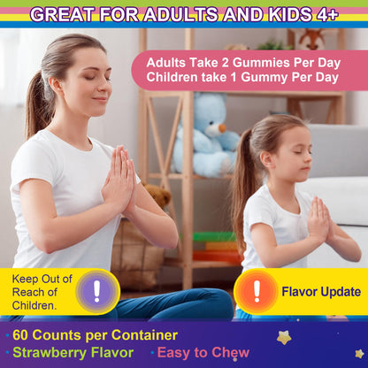 Magnesium Glycinate Gummies for Adults & Kids 4+, Sugar Free Magnesium Bisglycinate Supplement 400/200mg with B6D3, 5HTP, L-Theanine for Sleep & Relaxation