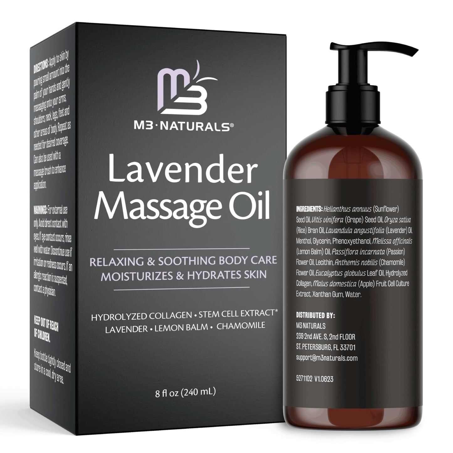 Lavender Massage Oil with Collagen and Stem Cells - Skin Tightening Massage Oil for Mass M3 NaturalsBuy Supplements Australia