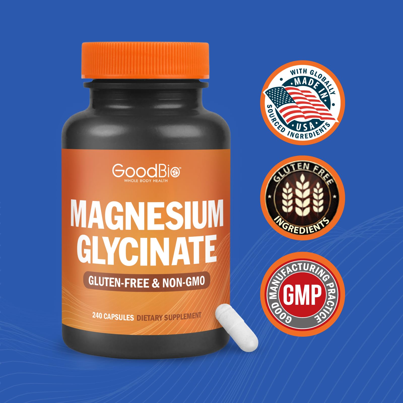 Magnesium Glycinate - High Absorption Magnesium Supplement 500mg Per Serving for Stress Relief, Sleep, Heart and Bone Health, Nerve Support - Non-GMO, Gluten-Free, Gentle on Stomach, 240 Capsules GOODBIOBuy Supplements Australia