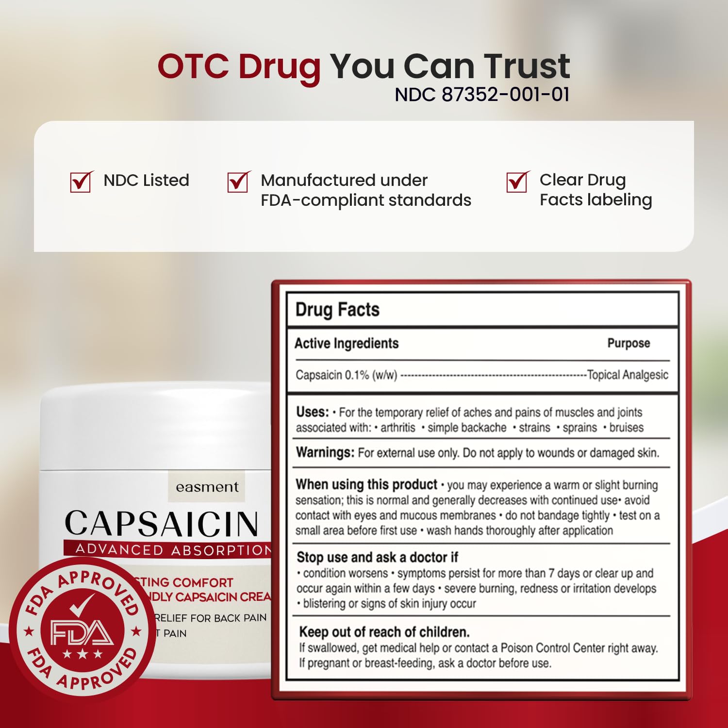 Easment Capsaicin Pain Relief Cream – Topical Arthritis & Muscle Pain Relief for Joint, Nerve & Back Pain – Medicated Pain Cream with Capsaicin 0.1% – Arnica, Aloe & Chamomile, 4.23 Fl Oz EasmentBuy Supplements Australia