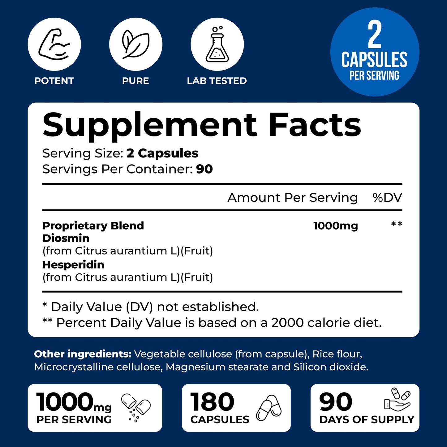 We Like Vitamins Diosmin Hesperidin 1000mg – 180 Capsules – 90 Day Supply - Diosmin and Hesperidin Supplement – Helps to Support Healthy Circulation,