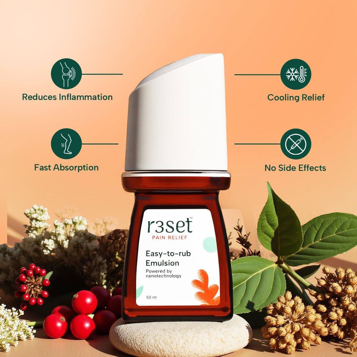 Pain Relief Emulsion Roll-On | Fast Relief for Muscle, Joint, Back, Neck, Knee Pain, Sports Injuries | 100% Natural, Absorbs Easily, No Side Effects | Herbal Ingredients for Aches & Soreness - 50ml GenericBuy Supplements Australia