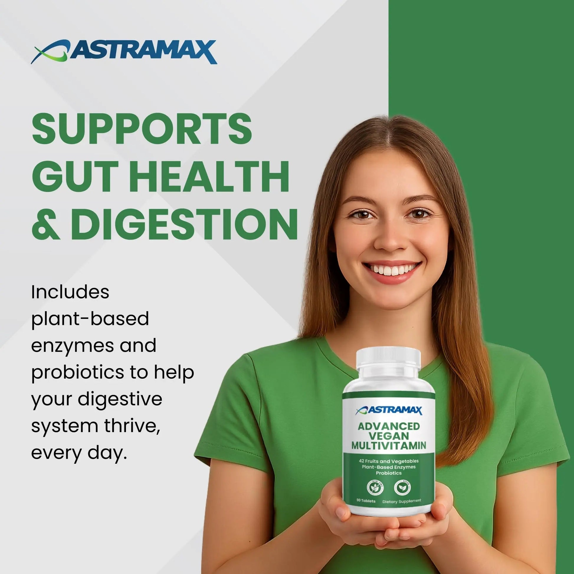 Astramax Advanced Vegan Multivitamin | Whole Food-Based Vitamin & Mineral Complex with 26 Nutrients, B12, D3, Probiotics & 42 Superfoods | Astramax