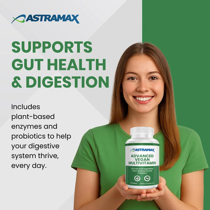 Astramax Advanced Vegan Multivitamin | Whole Food-Based Vitamin & Mineral Complex with 26 Nutrients, B12, D3, Probiotics & 42 Superfoods | Astramax