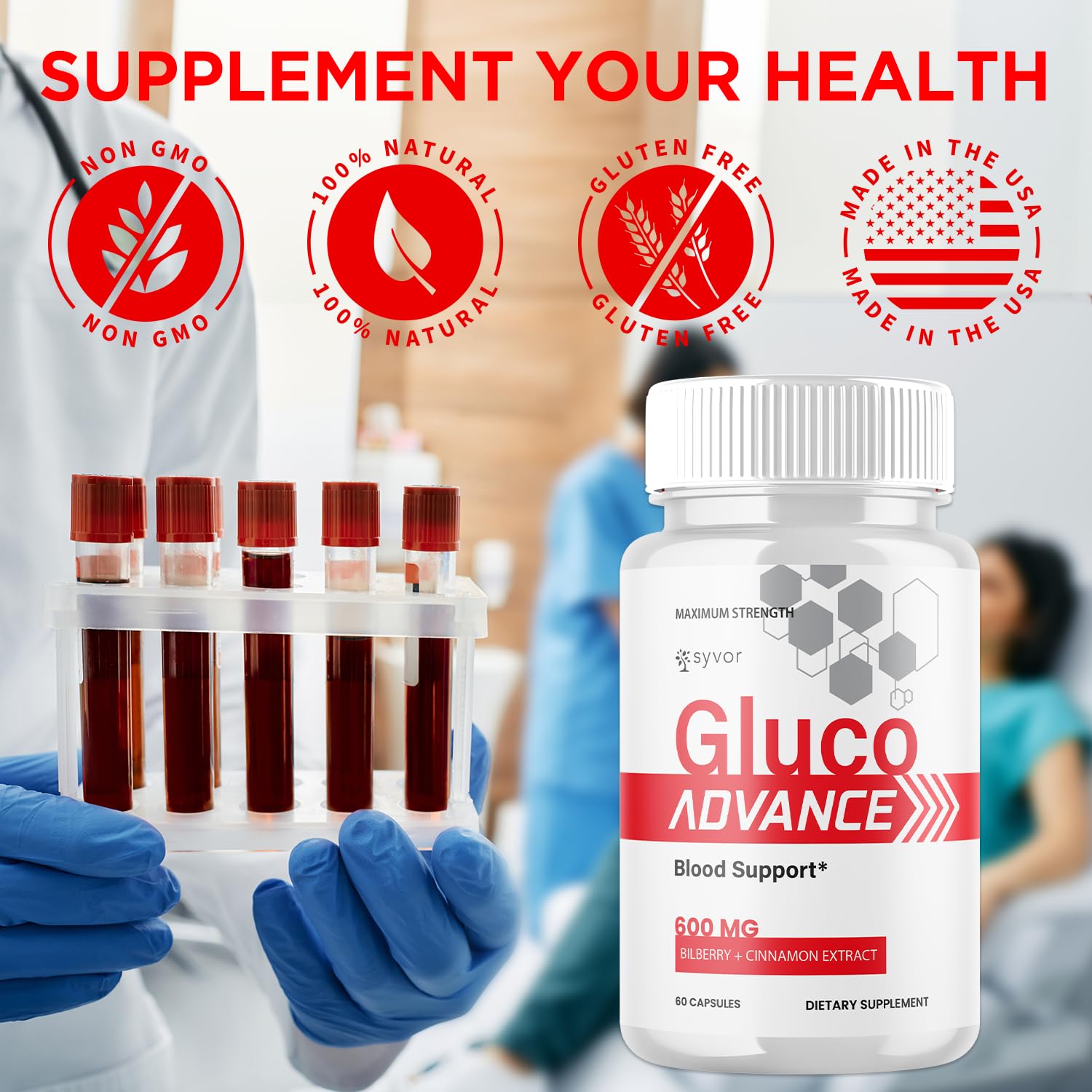 (2 Pack) Gluco Advance Capsules, Official GlucoAdvance Supplement Pills with All Natural Ingredients, Advanced Formula Supplement with Maximum Strength Support Vitamins for Women & Men (120 Capsules) SyvorBuy Supplements Australia
