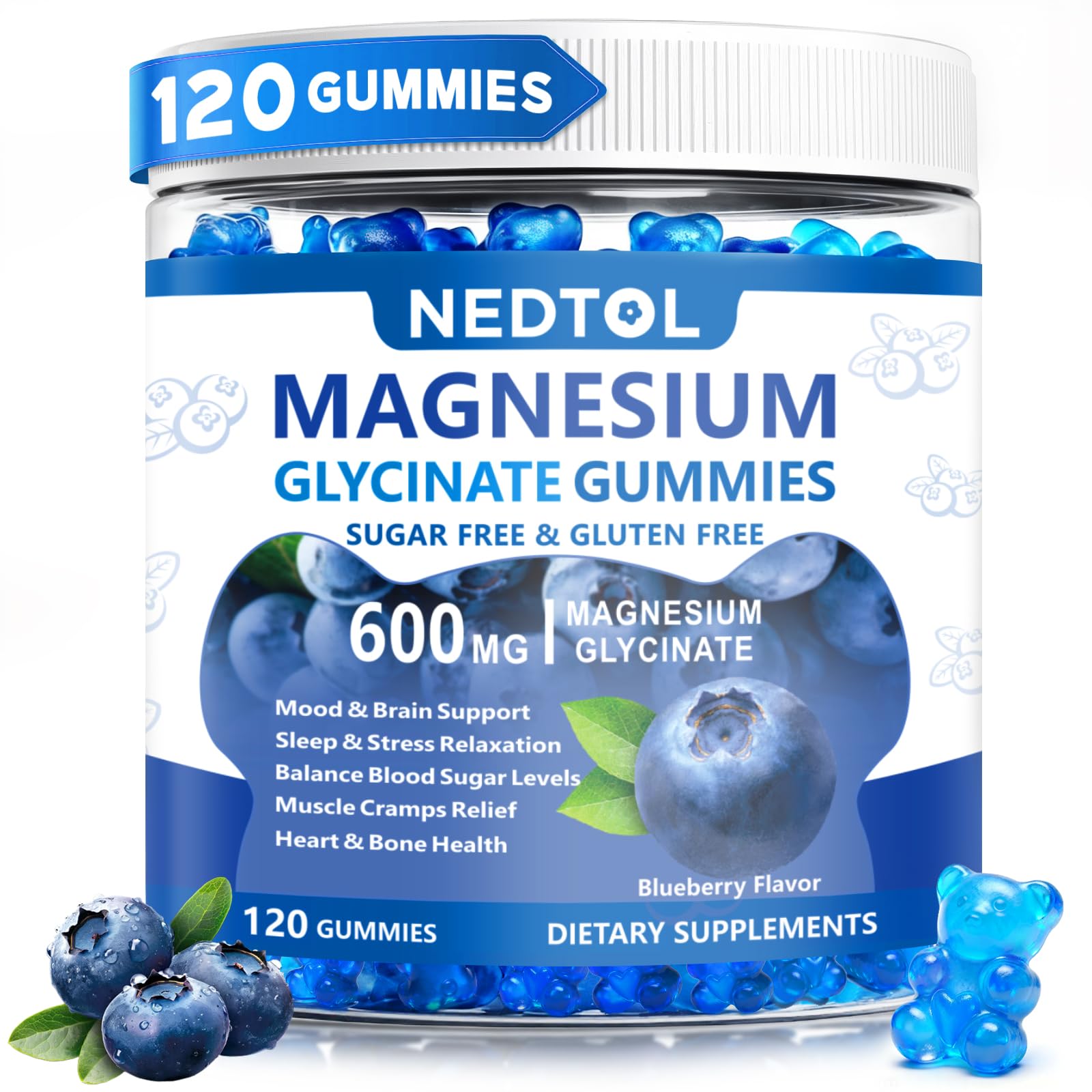 Nedtol Magnesium Glycinate Gummies 600mg, Sugar Free Magnesium Potassium Supplement for Adults with Magnesium L-Threonate, Vitamin D, B6,and CoQ10 for Sleep, Body Support and Relaxation,120 Count NedtolBuy Supplements Australia