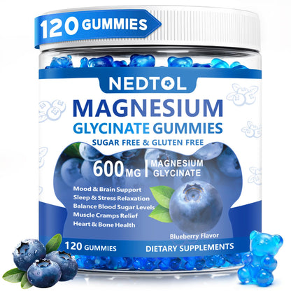 Nedtol Magnesium Glycinate Gummies 600mg, Sugar Free Magnesium Potassium Supplement for Adults with Magnesium L-Threonate, Vitamin D, B6,and CoQ10 for Sleep, Body Support and Relaxation,120 Count NedtolBuy Supplements Australia