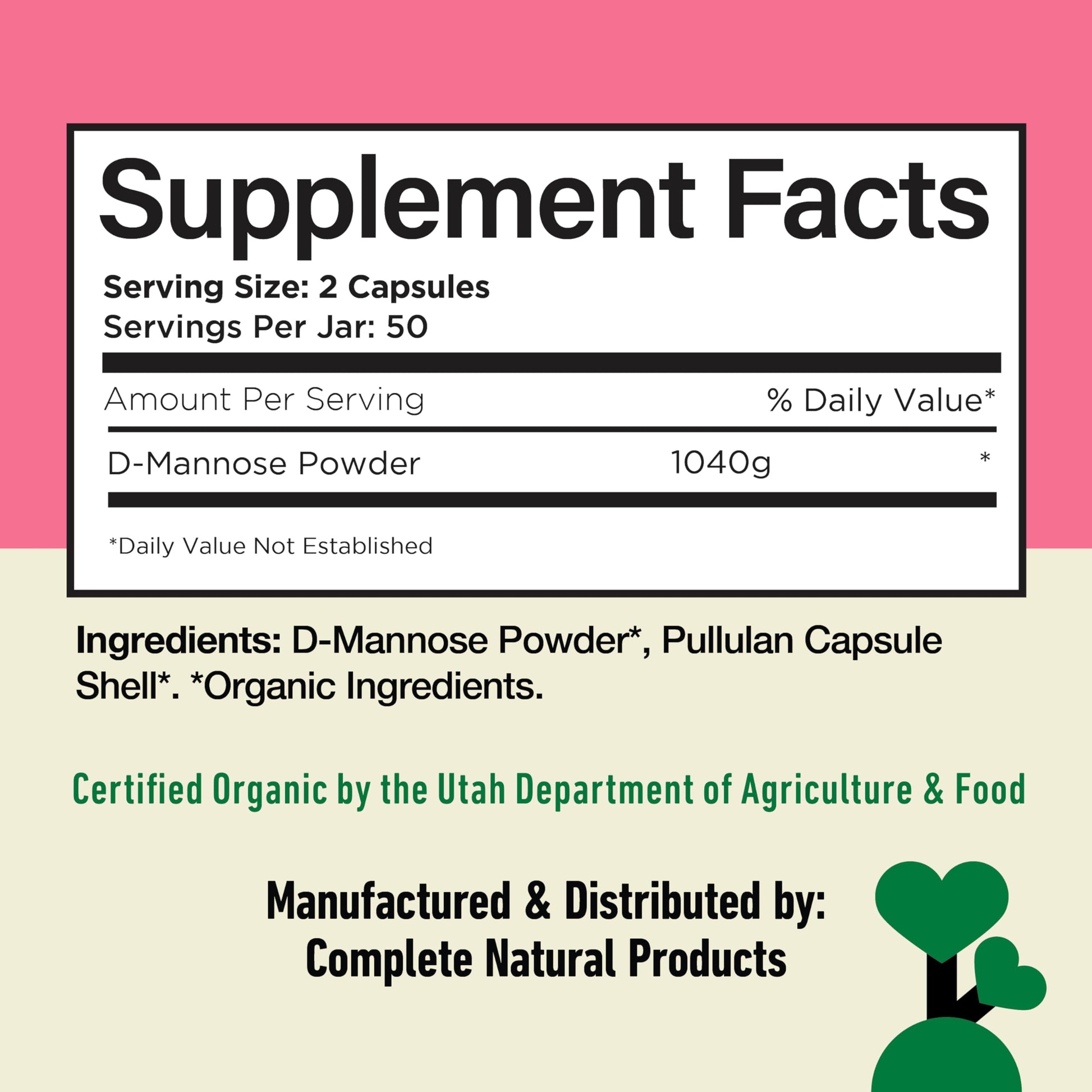 D Mannose 520mg Capsules - Organic D Mannose Supplement for UTI Support, Urinary Tract Bladder Health Pills, Plant Based Formula, Vegan Non GMO, No Fillers, 100 Capsule Count Made USA Certified Kosher Complete Natural ProductsBuy Supplements Australia