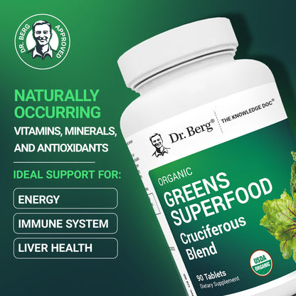 Dr. Berg's Greens Superfood Cruciferous Vegetable Tablets - Vegetable Supplements for Adults w/ 11 Phytonutrient Super Greens - Energy, Immune System & Liver Veggie Tablets - 90 Tablet Dr. Berg NutritionalsBuy Supplements Australia